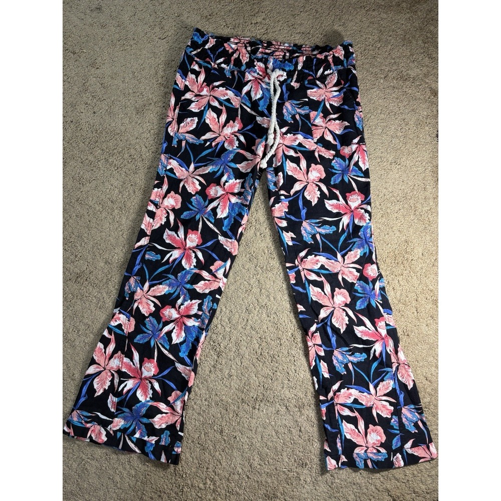 Roxy Oceanside Tropical Floral Flare Pants Women Small Boho Resortwear Travel